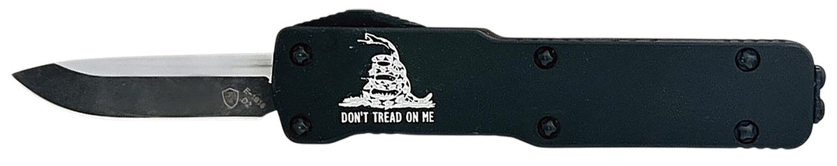 Templar Knife Don't Tread On Me Micro 1.85" OTF Drop Point Black Oxide D2 Steel Blade, Black Aluminum Handle CA Legal