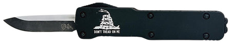 Templar Knife Don't Tread On Me Micro 1.85" OTF Drop Point Black Oxide D2 Steel Blade, Black Aluminum Handle CA Legal