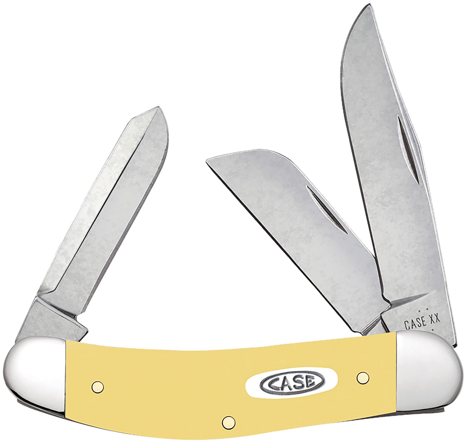 Case 30118 Sowbelly Folding Knife, Clip Point/Sheepsfoot/Spey Tru-Sharp SS Blades, Smooth Yellow Synthetic Handle