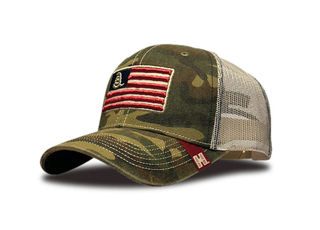Hornady Gear 33300 Camo Trucker Cap with American Flag Patch