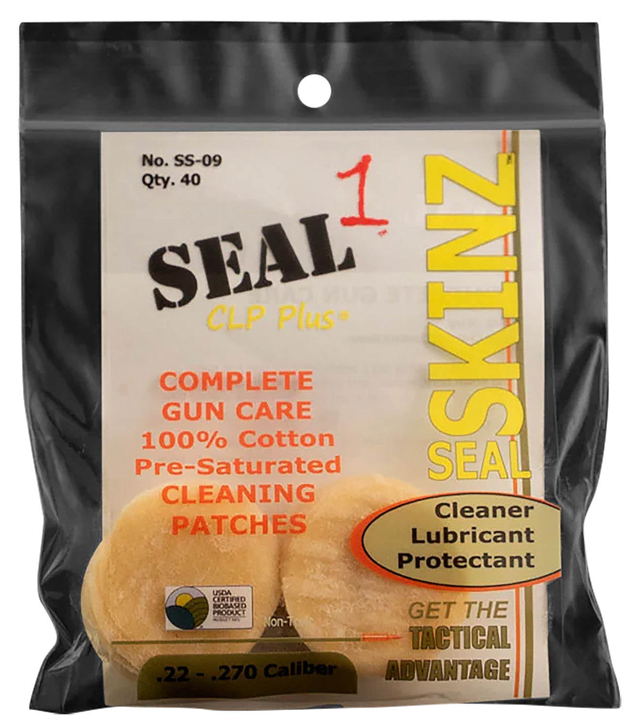 Seal 1 SS-09 Seal SKINZ Firearm Cleaning Patches 22-270 Cal 1.25" Cotton