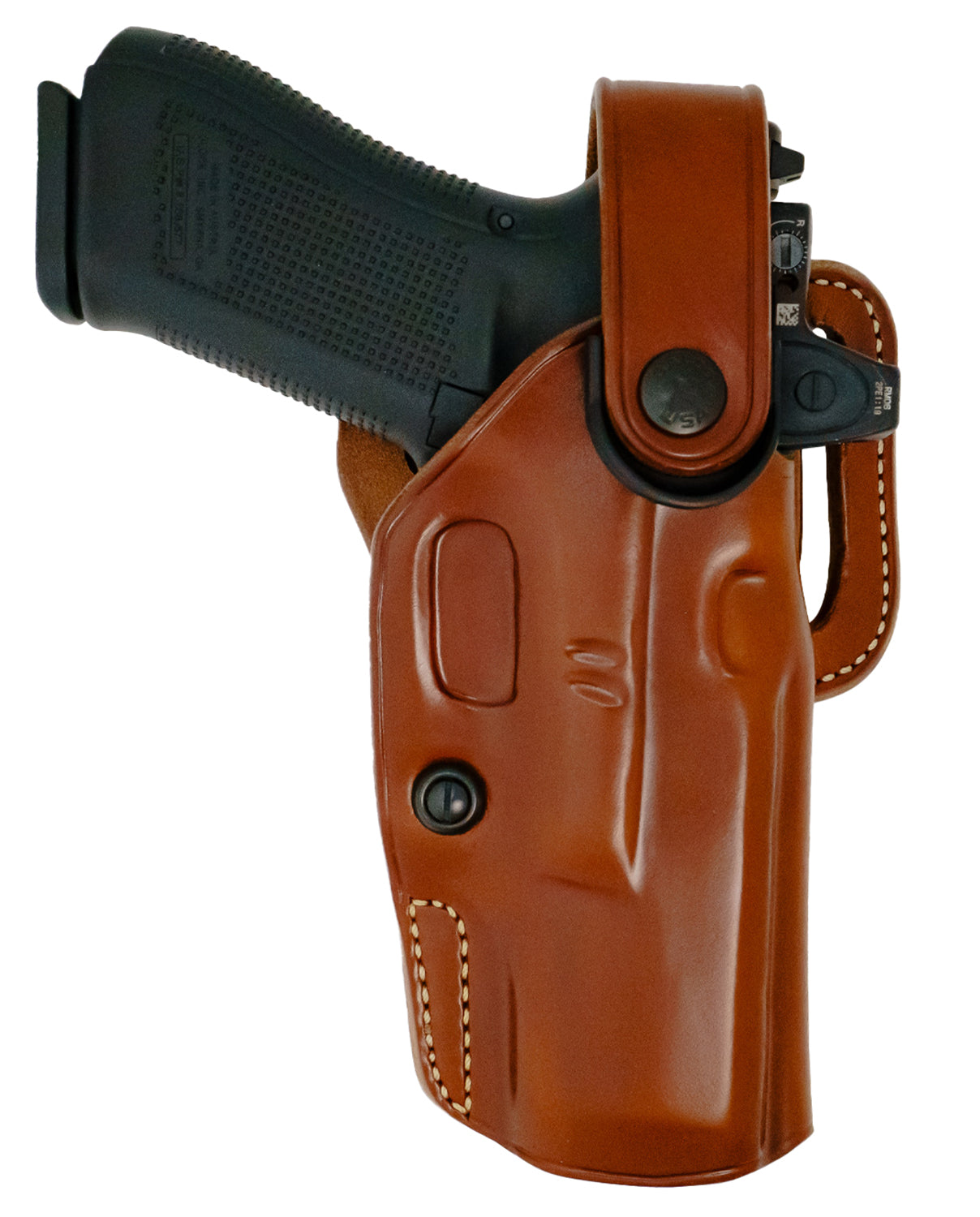 Galco APO Belt Holster OWB Tan Steerhide Strongside/Crossdraw Fits Glock 19 Gen 1-5 Right Hand