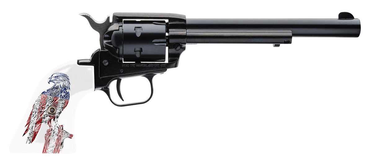 Heritage Mfg RR22B6-PE Rough Rider 22 LR 6 Shot 4.75" Black Oxide Steel Barrel & Cylinder, Black Oxide Zinc Alloy Frame, Patriot Eagle Grip, Manual Safety, Exposed Hammer