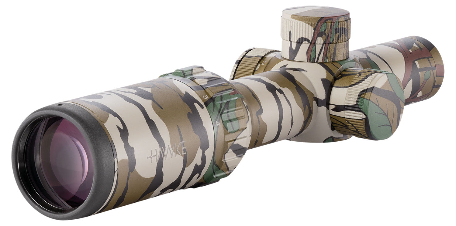 Hawke Sport Optics Vantage IR Riflescope 1-4x20mm 1" Tube Illuminated Turkey DOT IR Reticle Mossy Oak Camo