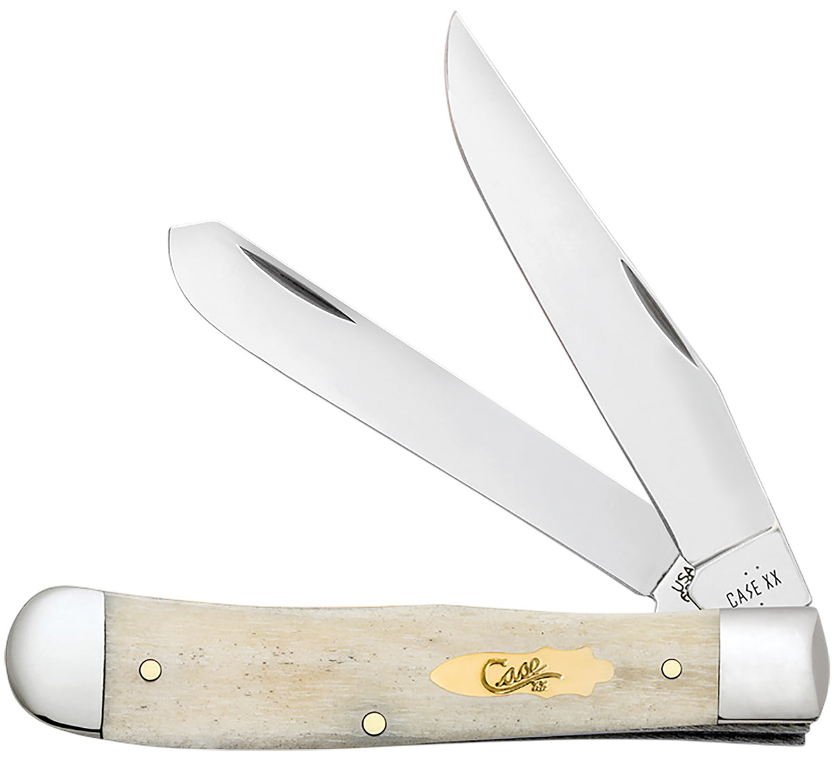 Case 11020 Trapper Folding Knife Clip Point/Spey Mirror Polished Tru-Sharp SS Blade, Smooth Natural Bone Handle