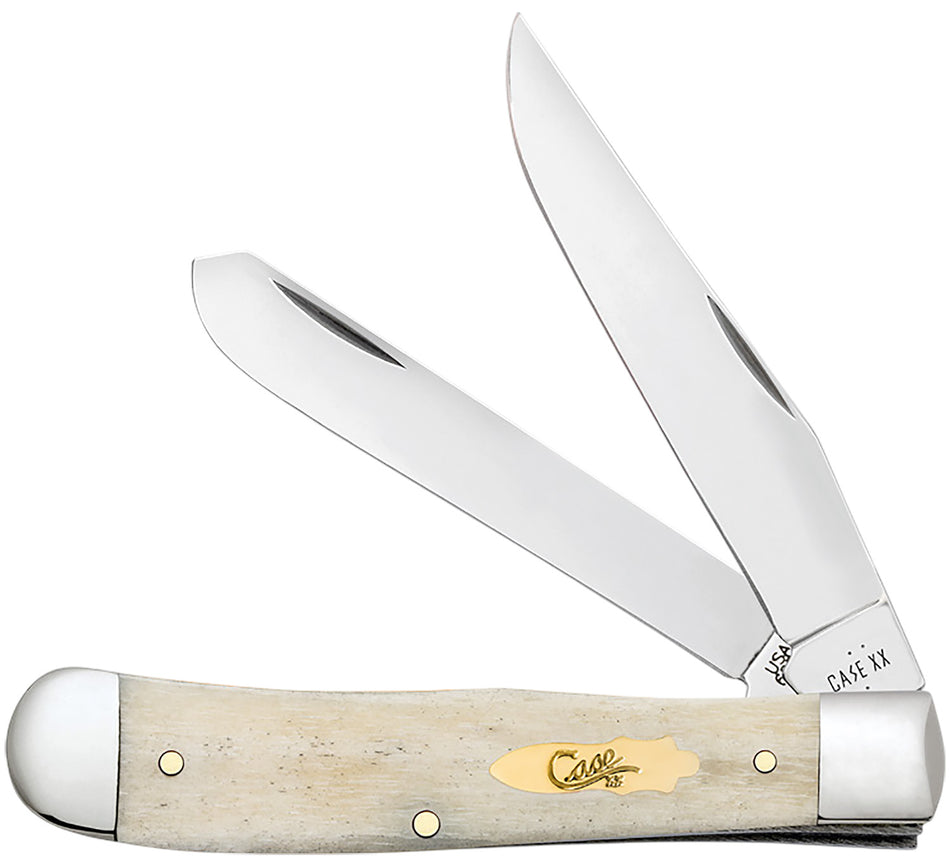 Case 11020 Trapper Folding Knife Clip Point/Spey Mirror Polished Tru-Sharp SS Blade, Smooth Natural Bone Handle