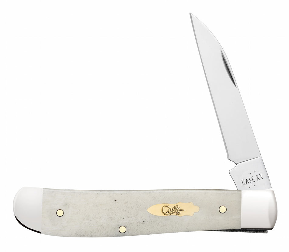 Case 11025 Trapper Mini Folding Knife Clip Point/Spey Mirror Polished Tru-Sharp SS Blade, Smooth Natural Bone Handle