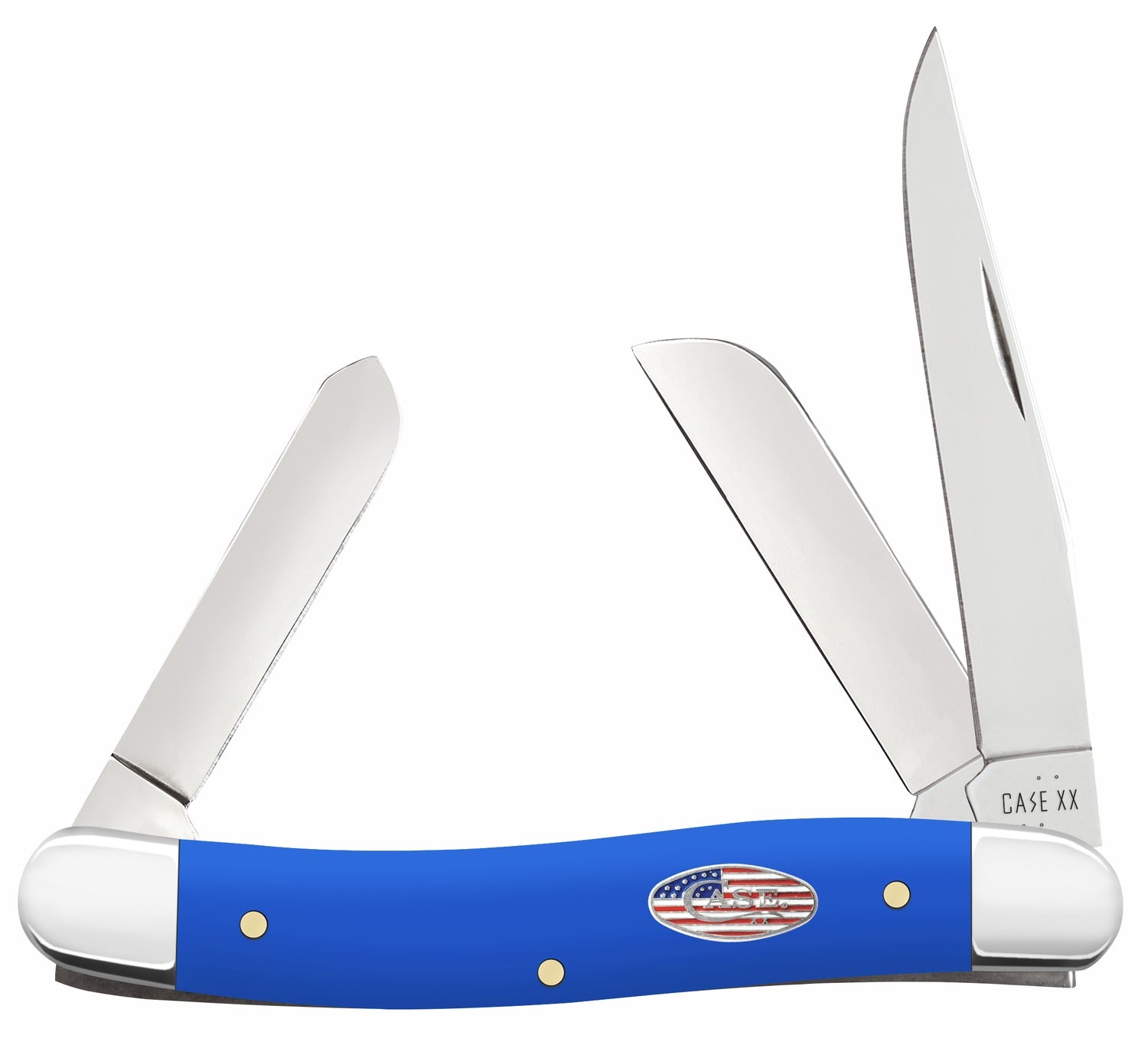 Case 16402 Stockman Medium Folding Knife Clip Point/Sheepsfoot/Spey Carbon Steel Blade, Smooth Royal Blue Synthetic Handle