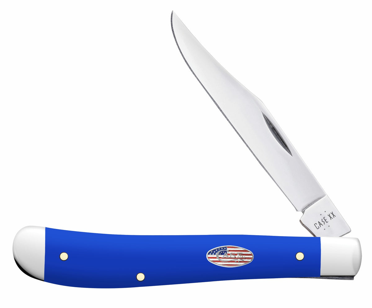 Case 16403 Trapper Slimline Folding Knife 3.25" Clip Point Mirror Polished Carbon Steel Blade, Royal Blue Synthetic Handle