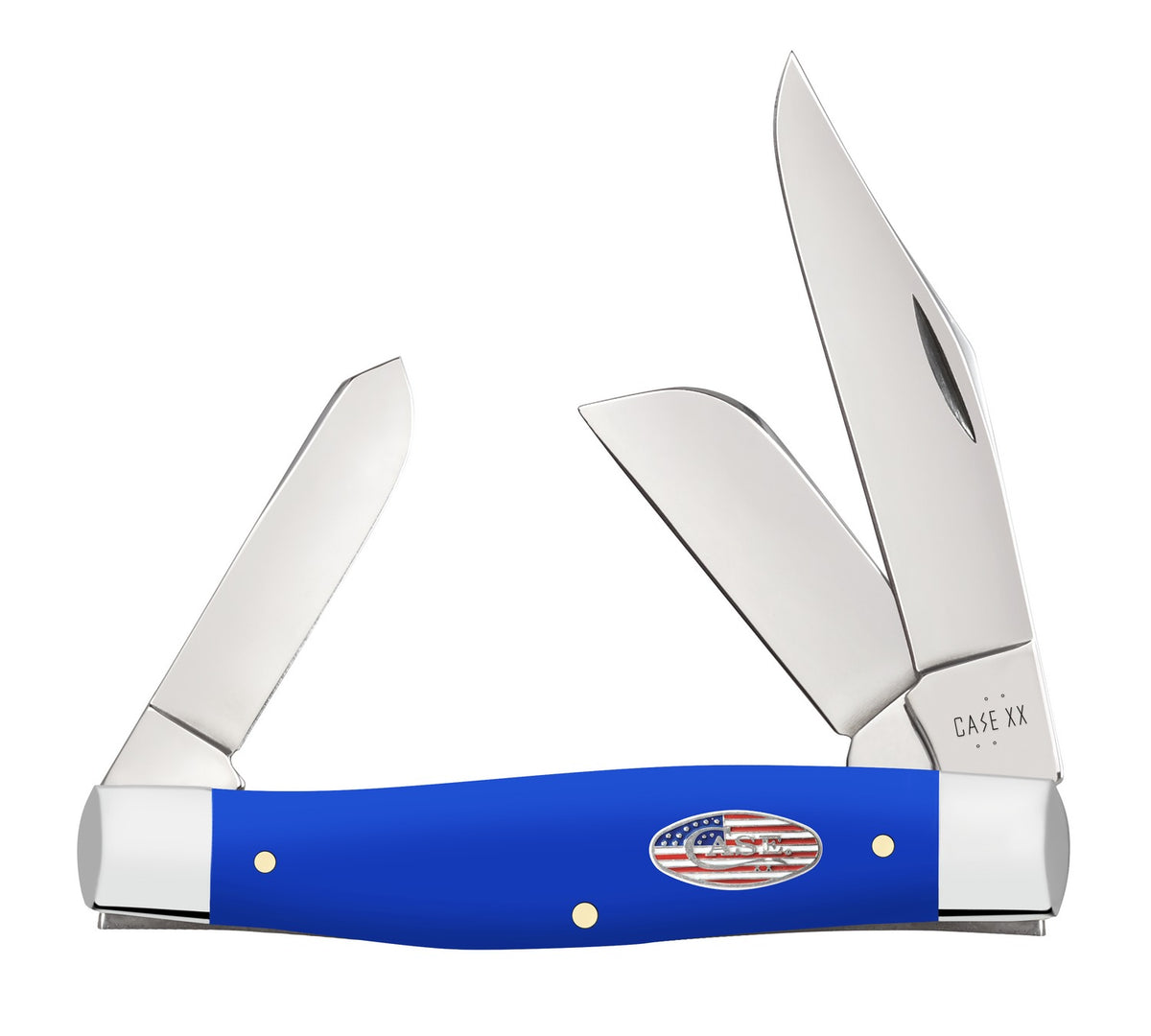 Case 16405 Stockman Large Folding Knife Clip Point/Sheepsfoot/Spey Tumble Polished Carbon Steel Blade, Royal Blue Synthetic Handle