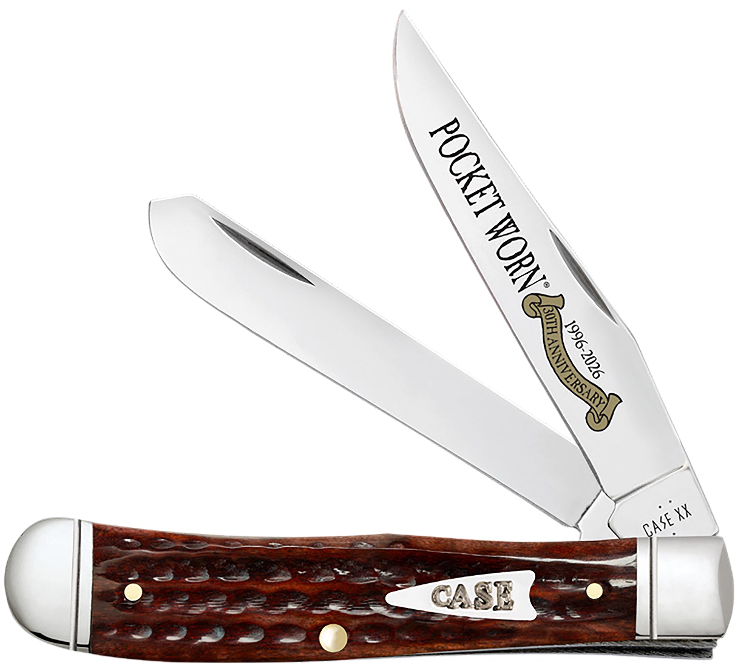 Case 55230 Pocket Worn Trapper Folding Knife Clip Point/Spey Mirror Polished Tru-Sharp SS Blade, Mahogany Jigged Bone Handle
