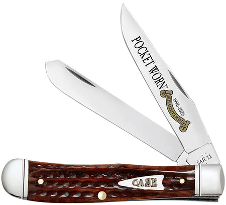 Case 55230 Pocket Worn Trapper Folding Knife Clip Point/Spey Mirror Polished Tru-Sharp SS Blade, Mahogany Jigged Bone Handle