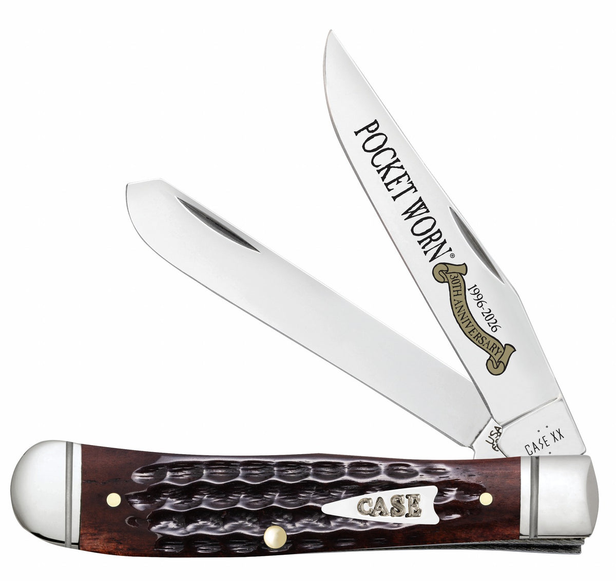 Case 55231 Pocket Worn Mini Trapper Folding Knife, Mahogany Corn Cob Jigged Bone Handle