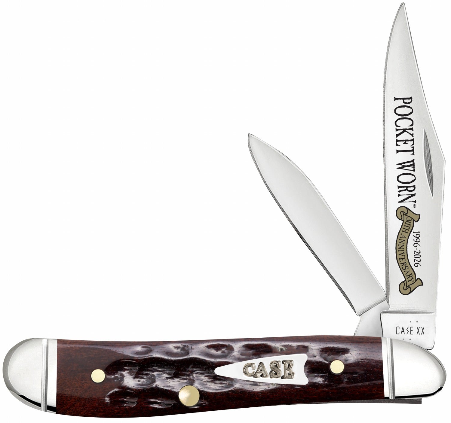 Case 55234 Pocket Worn Peanut Folding Knife Clip Point/Pen Tru-Sharp SS Blade, Mahogany Corn Cob Jigged Bone Handle