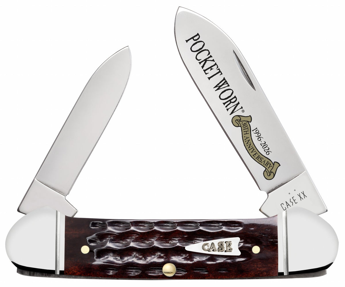Case 55235 Pocket Worn Canoe Folding Knife Pen/Spear Tru-Sharp SS Blade, Mahogany Corn Cob Jigged Bone Handle