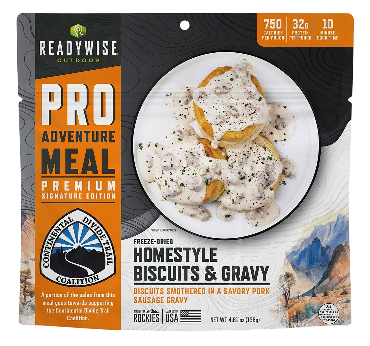 Wise Foods RW05403 Pro Meal Biscuits and Gravy 2-Serving Pouch 6 Per Case