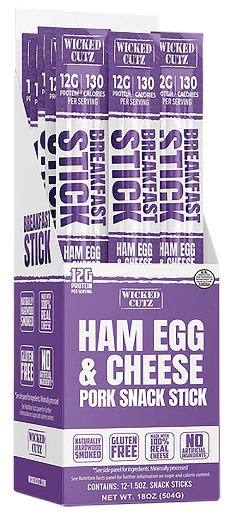 Wicked Cutz WCBR12HEC Ham Egg and Cheese Protein Sticks 12 Count