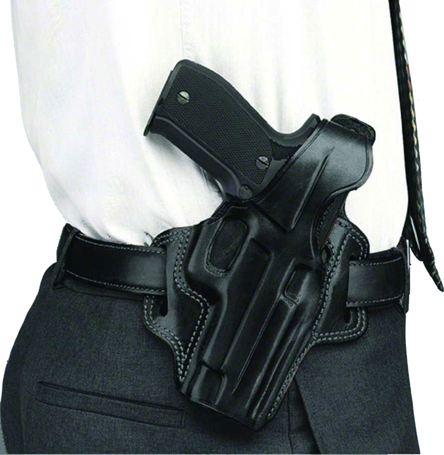 Galco Fletch OWB High Ride Holster Black Leather Ruger GP100 S&W L Frame Right Hand