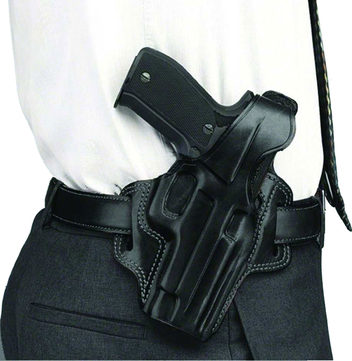 Galco Fletch OWB High Ride Holster Black Leather Glock 19 Gen1-5/19X/23/32/45 Right Hand