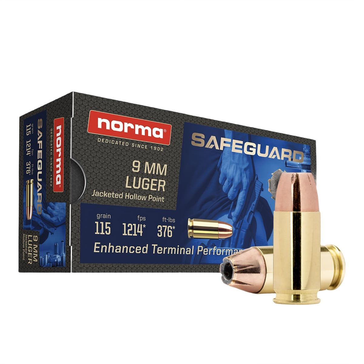 Norma Safeguard 9mm Luger / Parabellum 115 gr JHP ammo