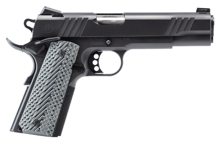 Bersa B19117050BBBB B1911 Onyx Full Size Frame 45 ACP 8+1 5" Stainless Steel Barrel, Black Serrated Steel Slide, Black Stainless Steel Frame w/Beavertail, Gray VZ Grip, Ambidextrous