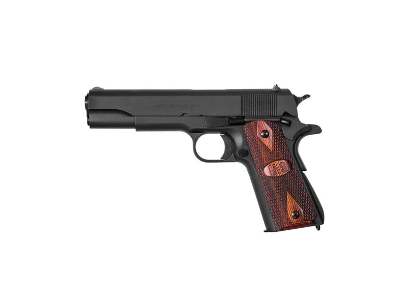 Auto-Ordnance 1911BKOW 1911 A1 GI Spec 45 ACP 7+1, 5" Stainless Steel Barrel, Matte Black Serrated Carbon Steel Slide & Frame w/Beavertail, Checkered Wood w/Integrated US Logo Grip