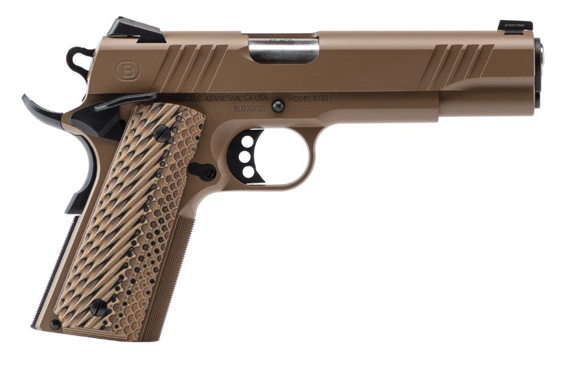 Bersa B19117050DEHB B1911 45 ACP 8+1 5" Stainless Steel Barrel, Flat Dark Earth Serrated Slide, Flat Dark Earth Stainless Steel Frame w/Beavertail, FDE VZ Grip