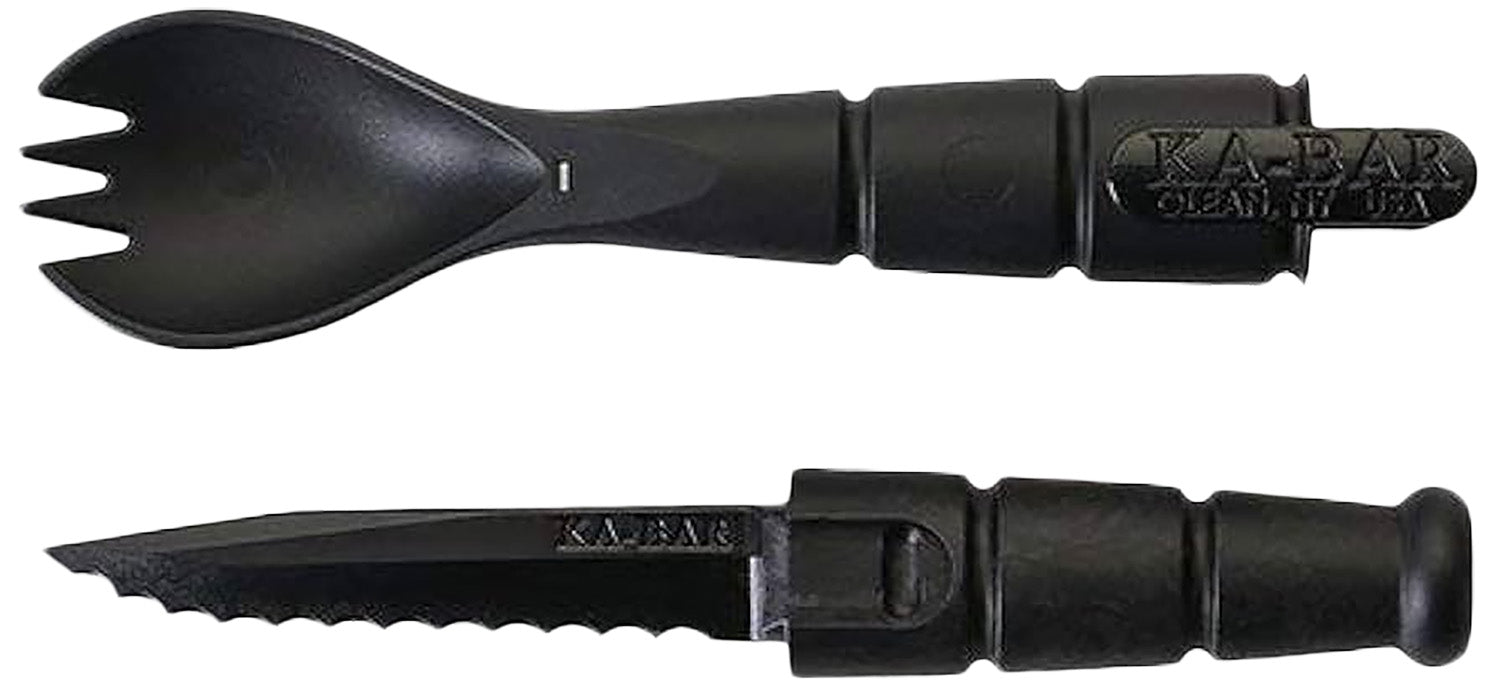 Ka-Bar 9909 Spork with Serrated Knife Black Creamid 6.88" Overall