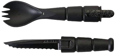 Ka-Bar 9909 Spork with Serrated Knife Black Creamid 6.88" Overall