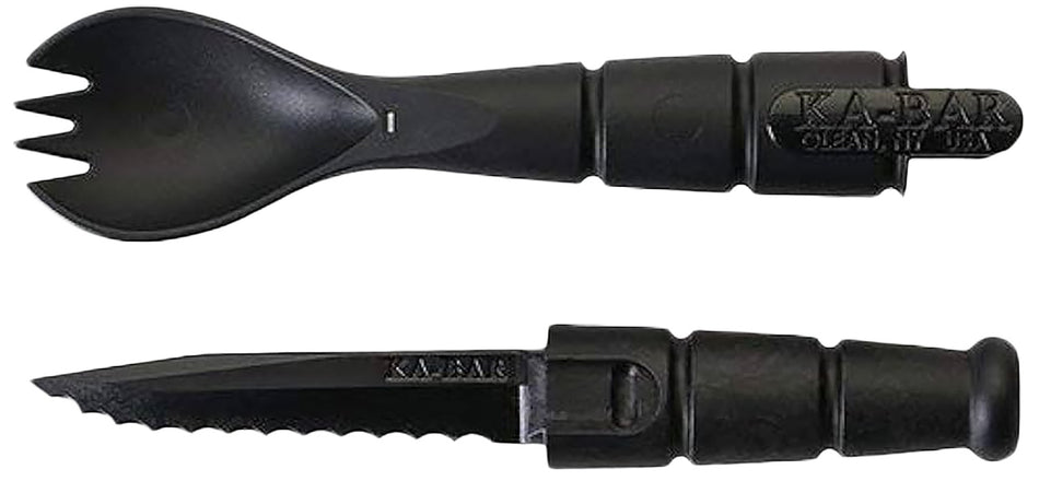 Ka-Bar 9909 Spork with Serrated Knife Black Creamid 6.88" Overall
