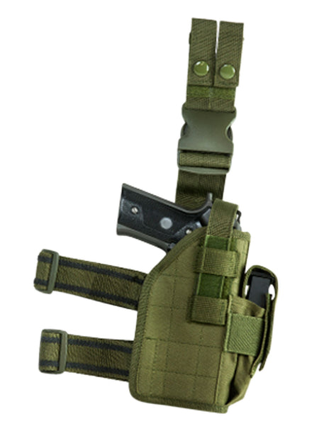 NcStar Drop Leg Holster Green PVC Fabric Right Hand Fits Full Size and Compact Semi-Auto Pistols