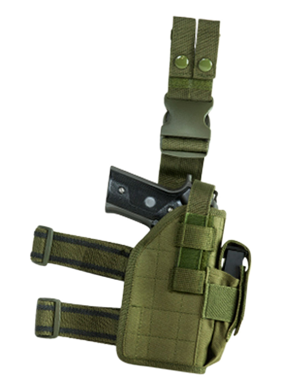NcStar Drop Leg Holster Green PVC Fabric Right Hand Fits Full Size and Compact Semi-Auto Pistols