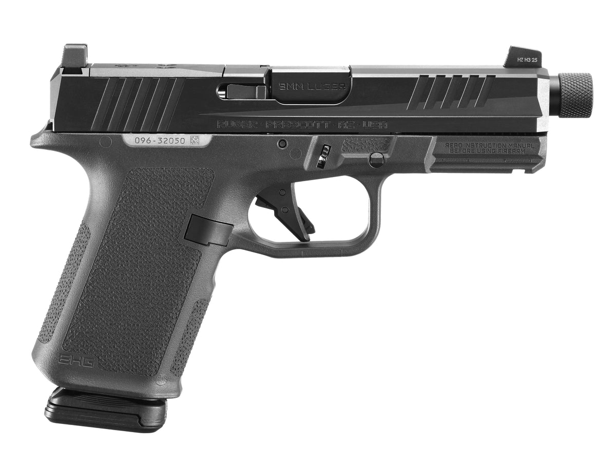Ruger 19446 RXM 9mm Luger 15+1 4.50" Black FNC Nitride Threaded Barrel & Optic Ready/Serrated Slide, Black Polymer Frame w/Accessory Rail, Textured Grip, RMSc/RMR/DeltaPoint Pro Footprint