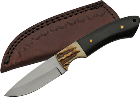 SZCO Rite Edge 7" Stag Horn Handle Hunting Knife with Leather Sheath