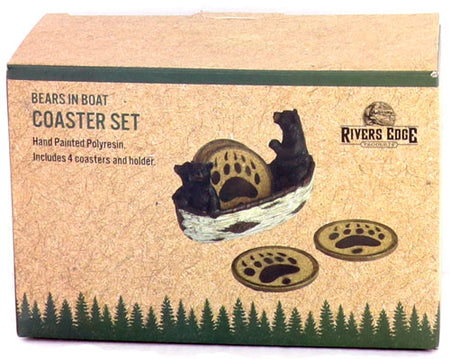 Rivers Edge Bears in a Boat 4-Piece Coaster Set