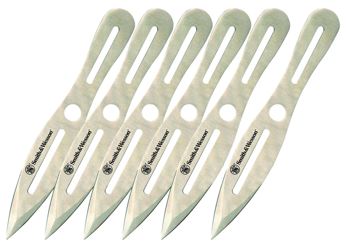 Smith & Wesson SWTK8CP Bullseye Throwing Knives 4.50" Fixed Spear Point 2Cr13MoV Stainless 8" OAL 6-Pack with Sheath