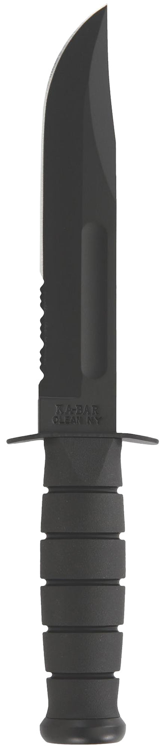 Ka-Bar 1212 Fighting/Utility 7" Fixed Clip Point Part Serrated Black 1095 Cro-Van Blade, Black Kraton G Handle with Sheath