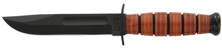 Ka-Bar 1250 Short USMC 5.25" Fixed Clip Point Plain Black 1095 Cro-Van Blade, Brown Leather Handle with Sheath