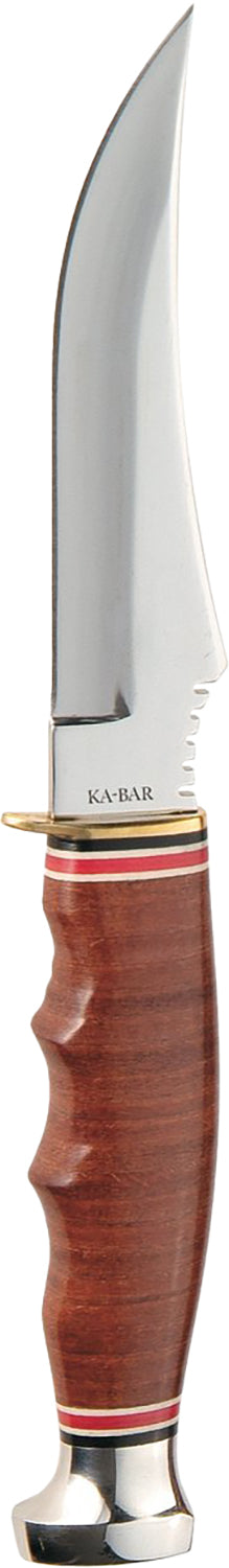 Ka-Bar 1233 Skinner 4.38" Fixed Blade Polished 5Cr15MoV SS, Brown Leather Handle with Sheath