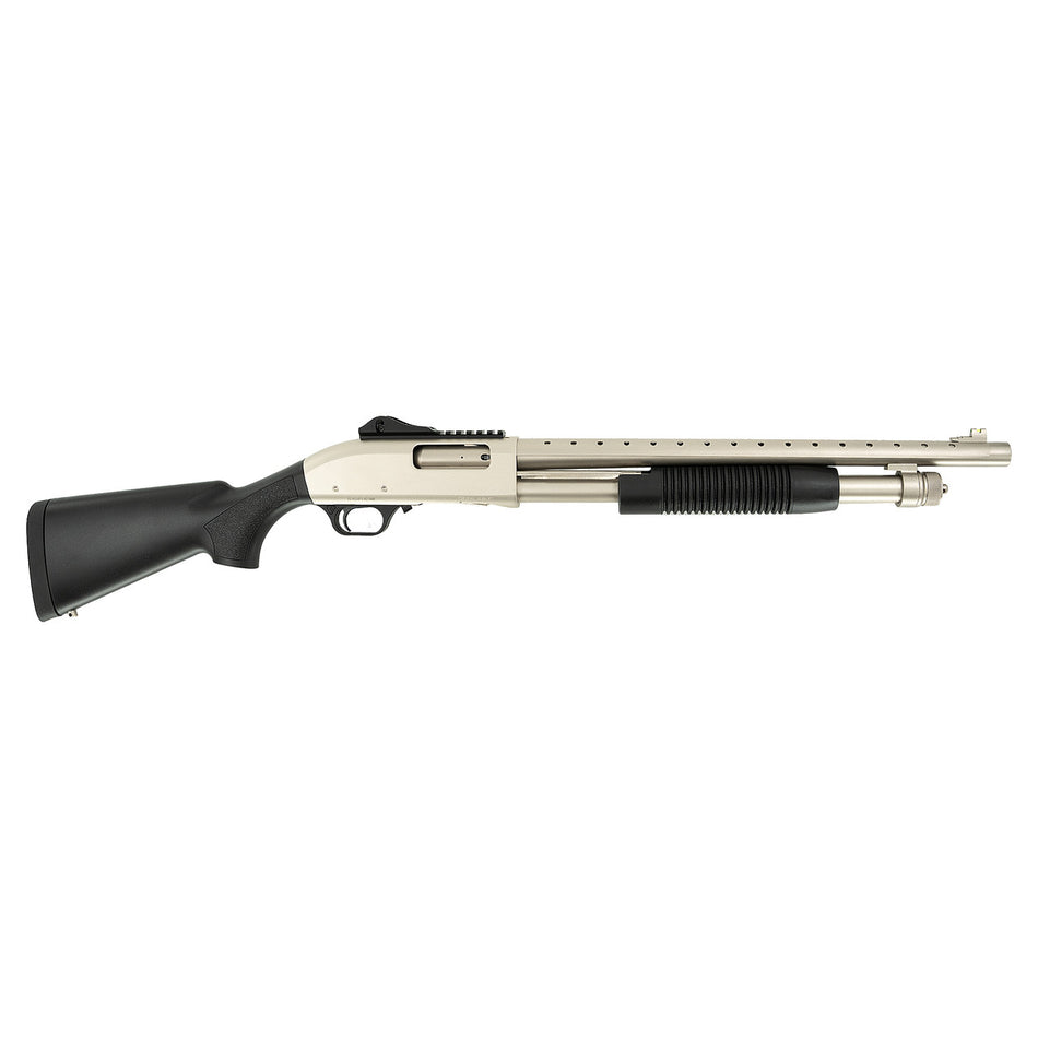 Tokarev USA 21000421 TX3 12MA1 12 Gauge Pump 3" 5+1 Shells 18.50" Nickel Anodized Ventilated Heat Shield Barrel, Nickel Anodized Receiver w/Picatinny Rail, Fixed Black Polymer Stock
