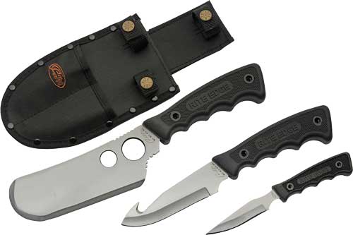 SZCO Rite Edge 3-Piece Skinning Knife Set Black Rubber Handle with Sheath