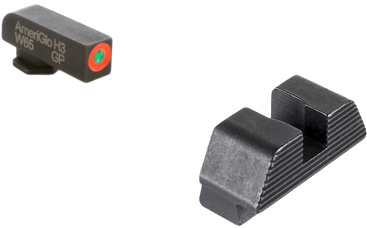 AmeriGlo GL433 Protector Tritium Sight Set for Glock – Green Tritium Orange Outline Front, Black Serrated Rear