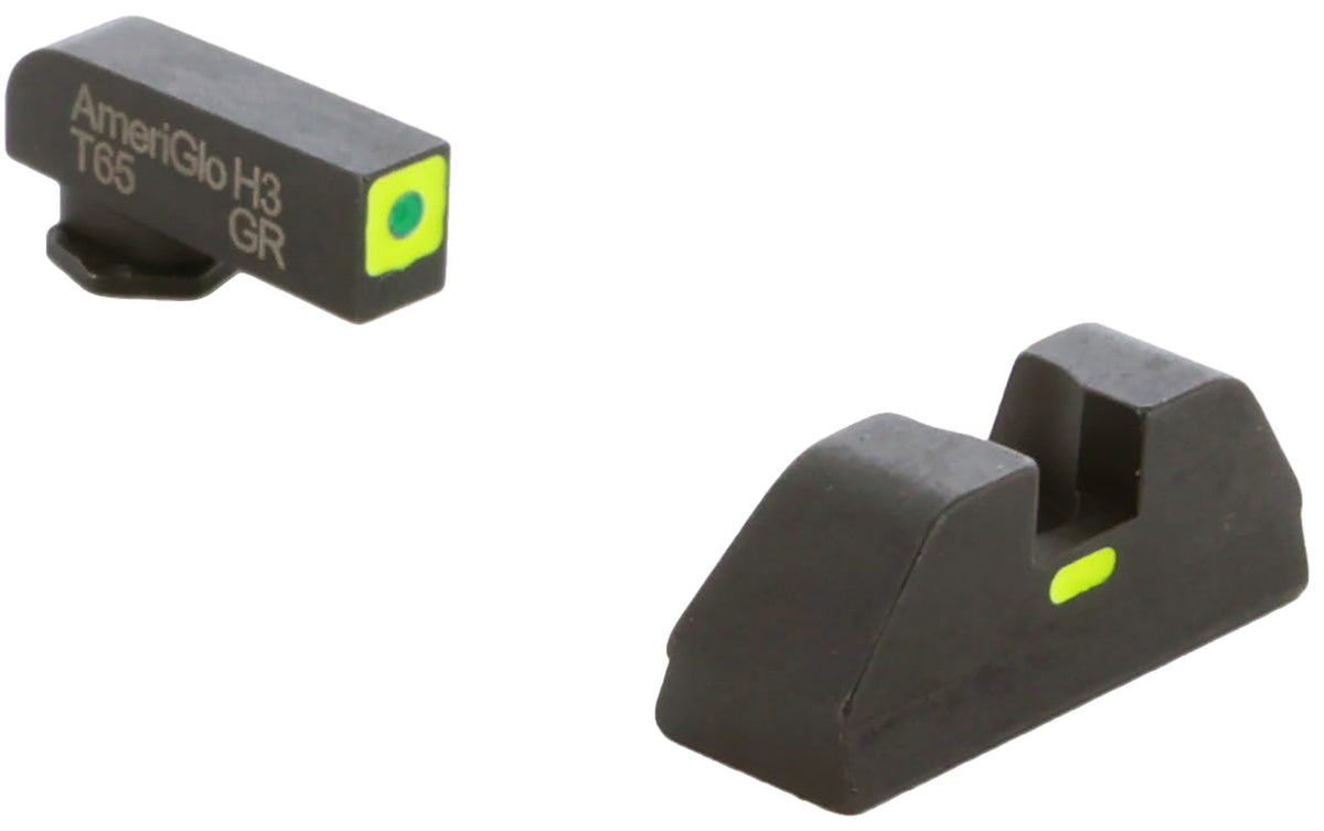 AmeriGlo GL605 CAP Tritium Sight Set for Glock 42/43/43X/48 – Green Tritium LumiGreen Outline Front, LumiGreen Bar Rear