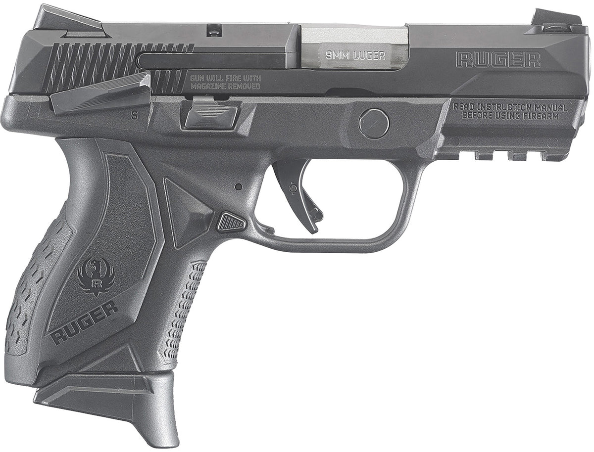 Ruger 8639 American Compact 9mm Luger 17+1 3.55" Stainless Steel Barrel, Black Nitride Serrated Stainless Steel Slide, Black Polymer Frame w/Picatinny Rail, Textured Wraparound Grip, Right Hand