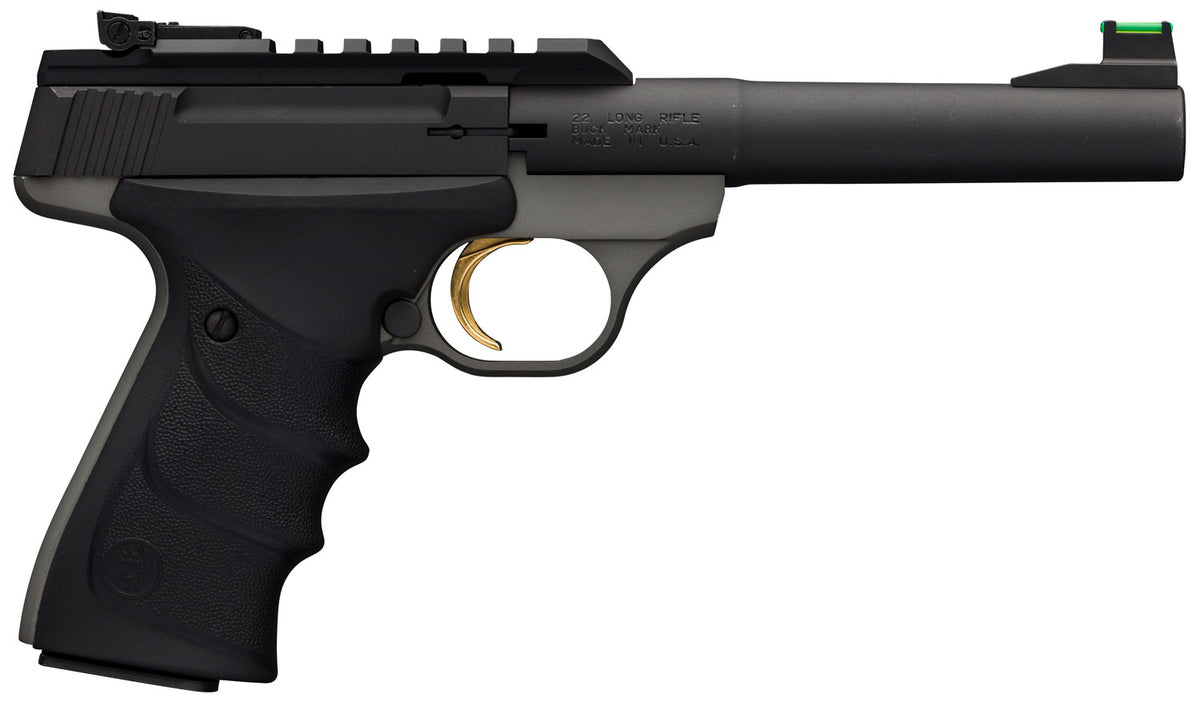 Browning 051530490 Buck Mark Plus Practical 22 LR 10+1 5.50" Tapered Bull Barrel, Matte Black Optic Ready/Serrated Steel Slide, Matte Gray Aluminum Frame, Black Ultragrip RX Grips