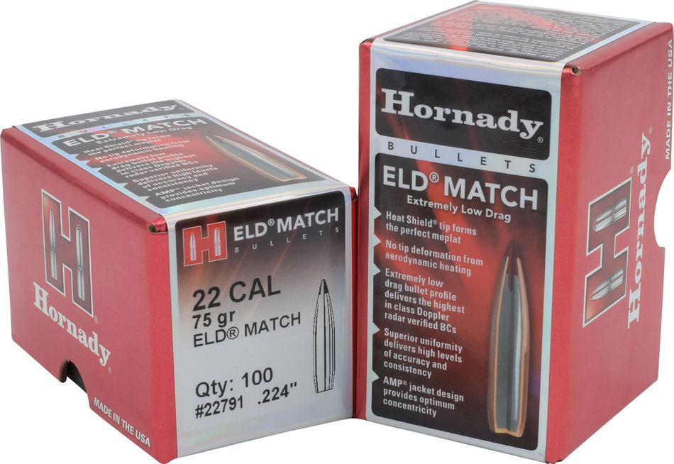 Hornady ELD Match .224 75gr Extremely Low Drag Match Bullets 100/Box