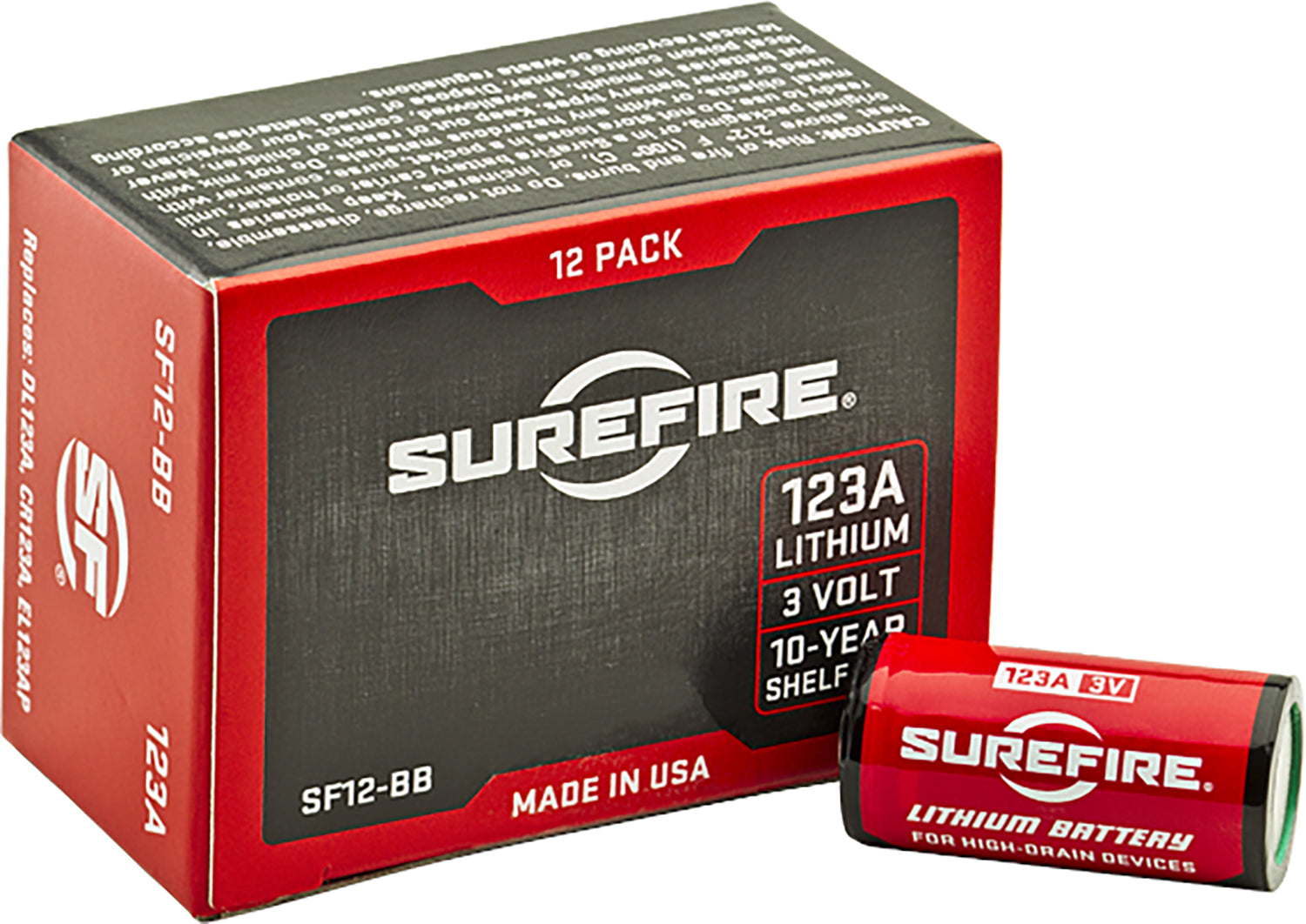 SureFire SF12BB 123A Lithium Batteries 3.0V 1550mAh 10-Year Shelf Life, 12-Pack Boxed