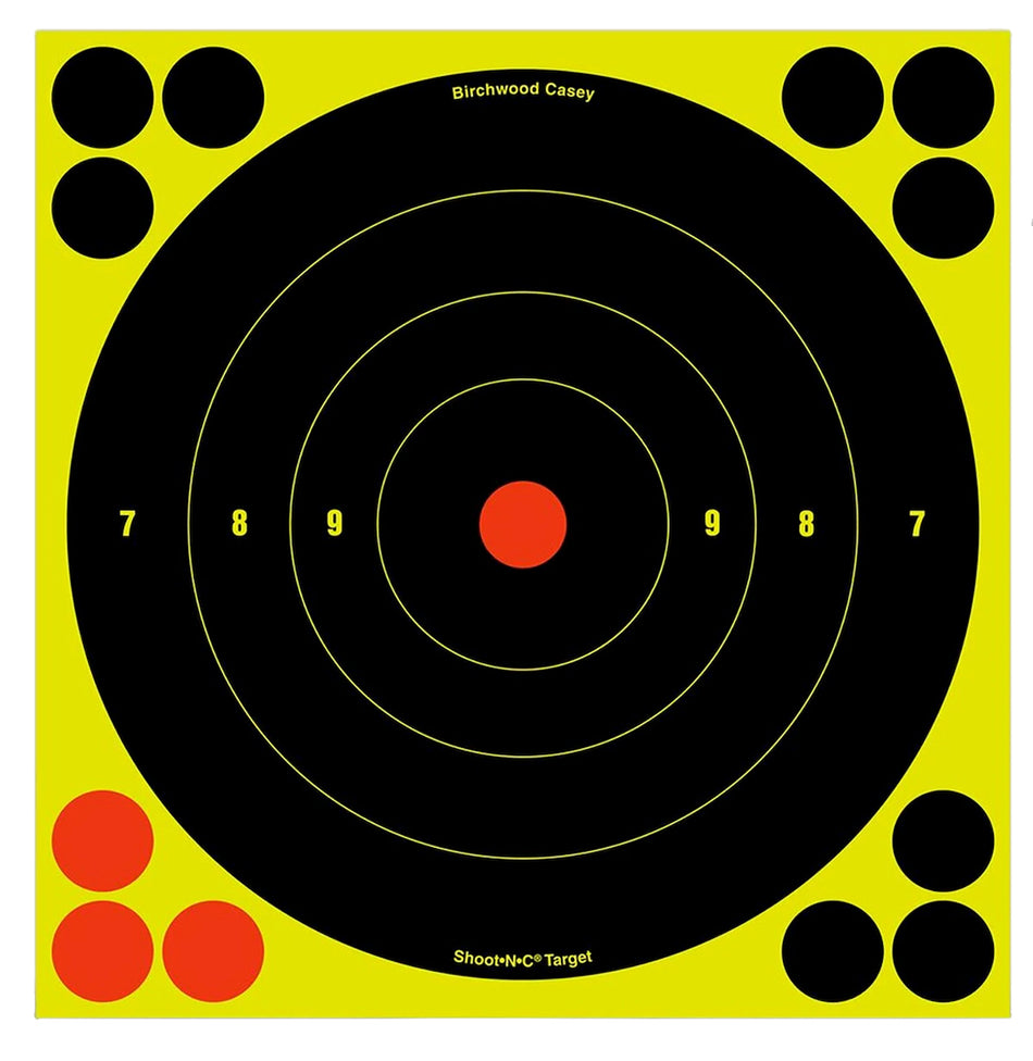 Birchwood Casey Shoot-N-C 8" Bullseye Reactive Self-Adhesive Target Black/Yellow/Red 30 Pack