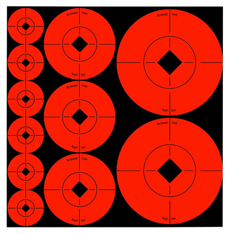 Birchwood Casey 33928 Target Spots Self-Adhesive Paper Bullseye Orange/Black Assorted Sizes 60 Pack