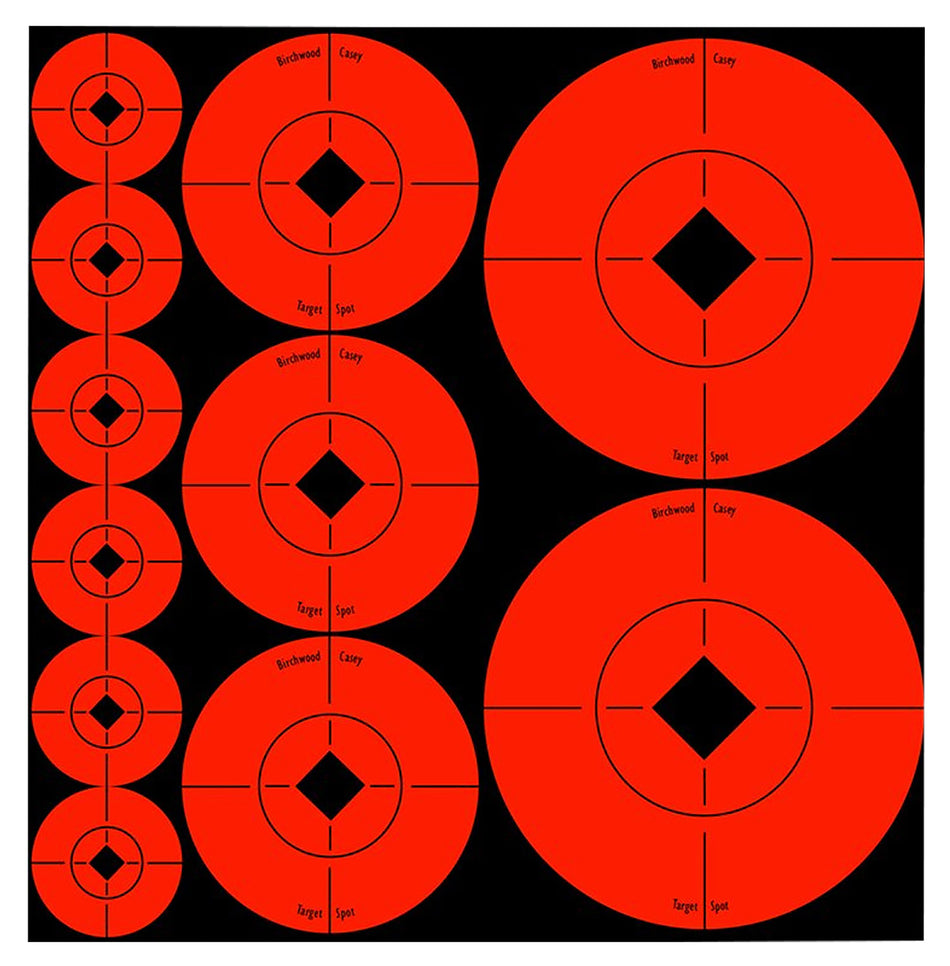 Birchwood Casey 33928 Target Spots Self-Adhesive Paper Bullseye Orange/Black Assorted Sizes 60 Pack